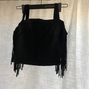 Black Off Shoulder Fringe Crop Shirt